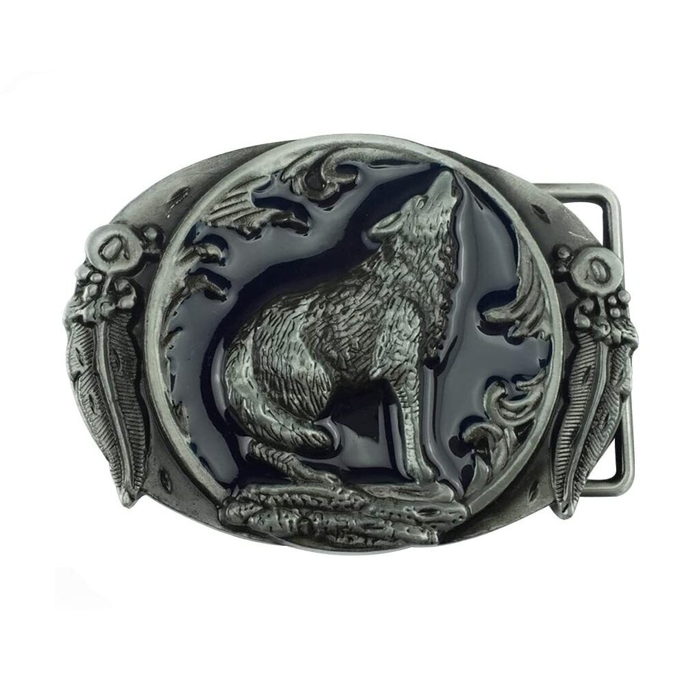 4794 DT Vintage 3D Wild Wolf Howling, Punk Wolf Leaf Western Cowboy Belt
